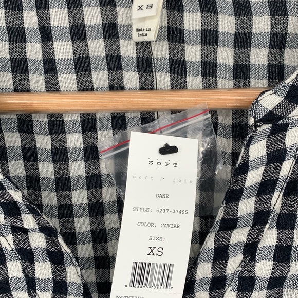 NWT Soft Joie Dane Blouse Black/White Checked Rayon/Cotton Blend Sz XS R2 - Picture 3 of 4